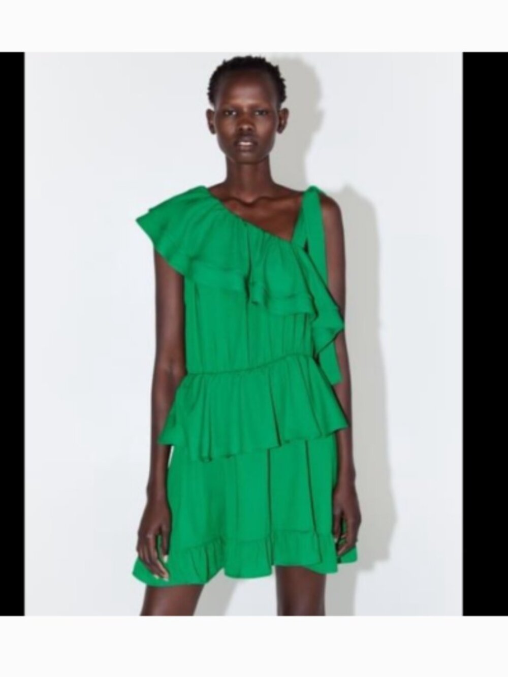 Zara ruffled tie shoulder green dress (1283)🦋
